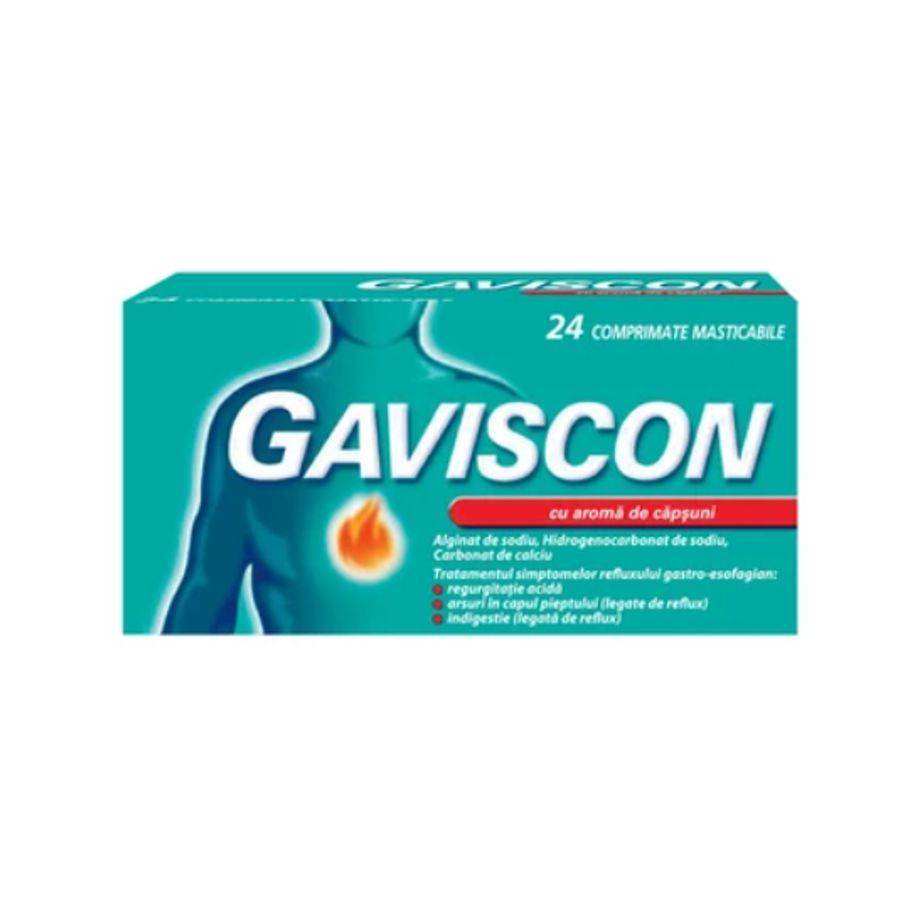 Gaviscon cu aroma de capsuni, 24 comprimate masticabile, Reckitt Benckiser